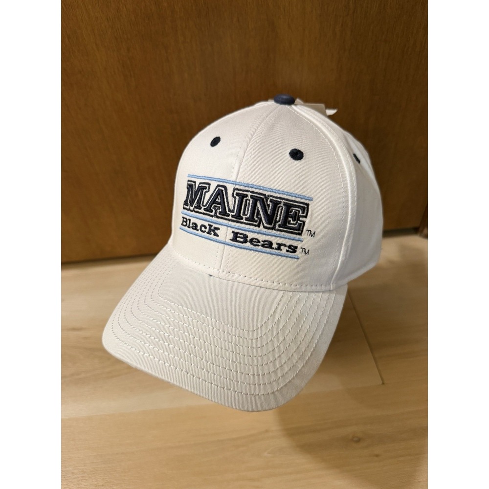 Maine Black Bears Split Bar The Game Snapback Hat NWT White Navy Cap